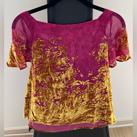 Maeve XS flowy straight neck boxy pink silky and gold velvet - Picture 2 of 2